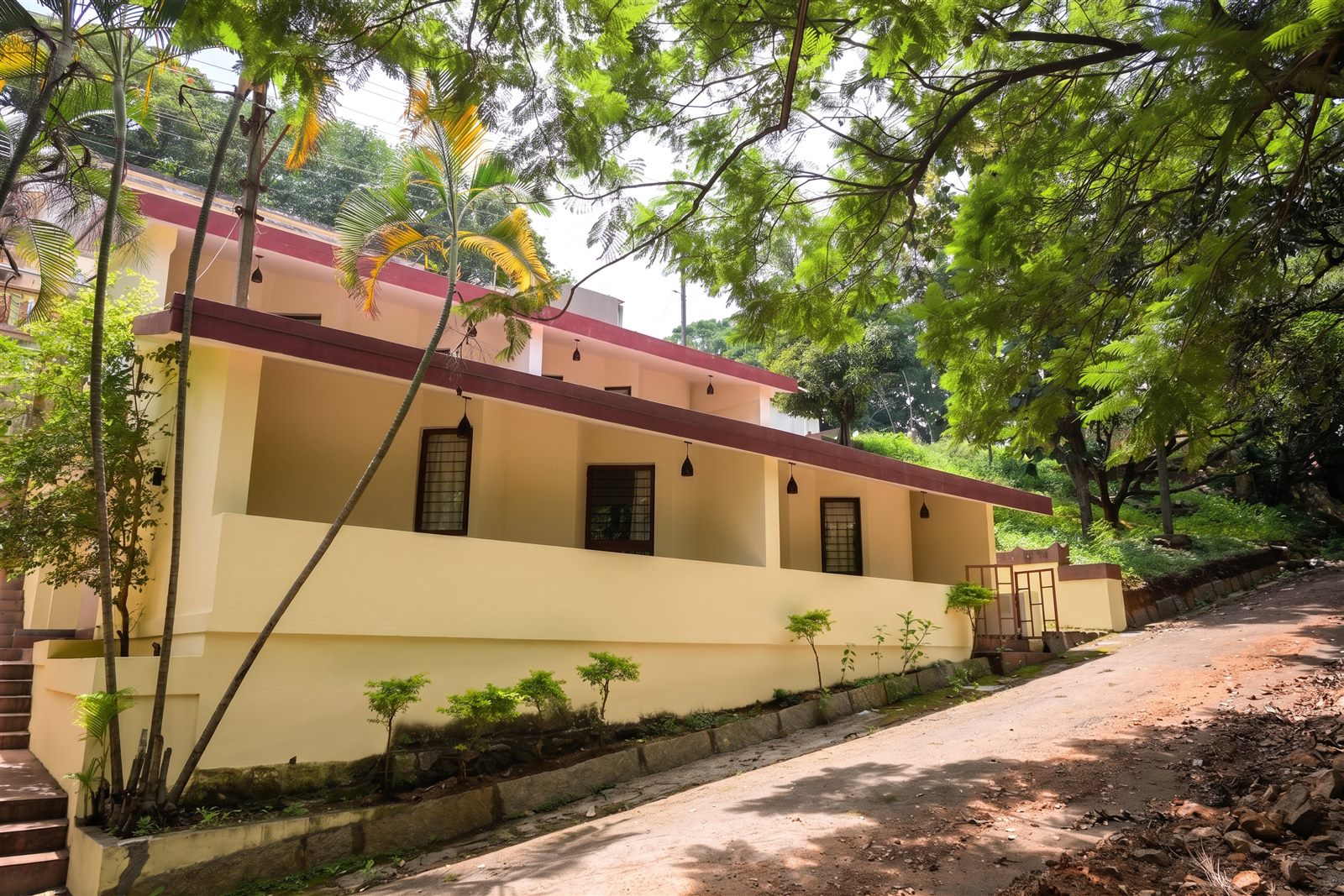 The cottage block on the hillside