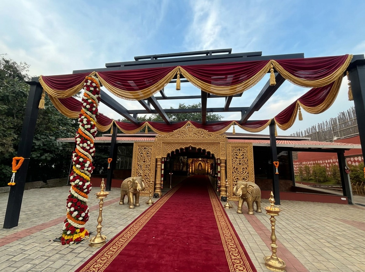 Grand Carved Golden Entrance Arch & Red Carpet Walkway at ARC Pyramid
