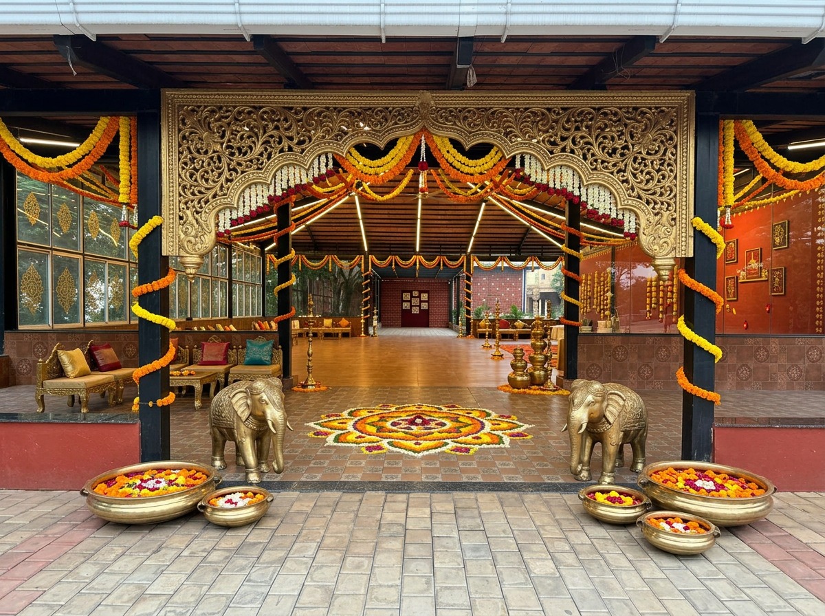 Ornate Golden Temple Gateway & Courtyard Entrance at ARC Pyramid