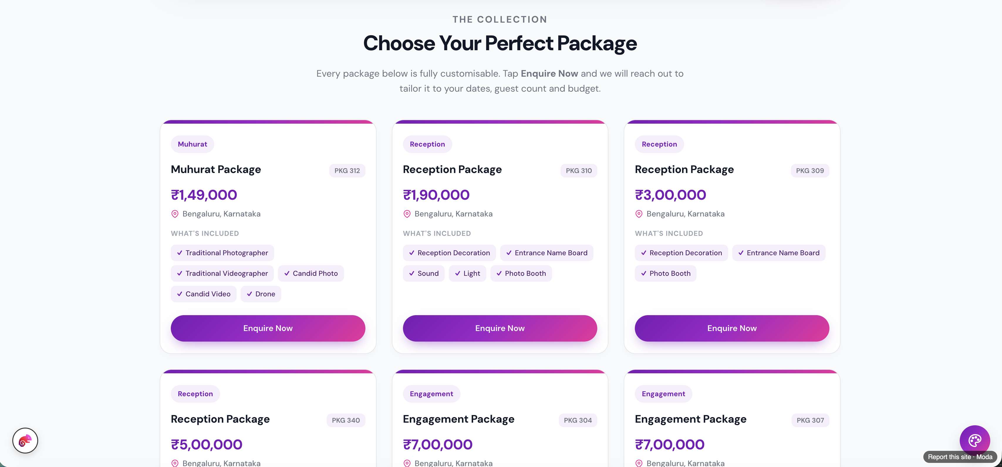 Wedding Packages page preview
