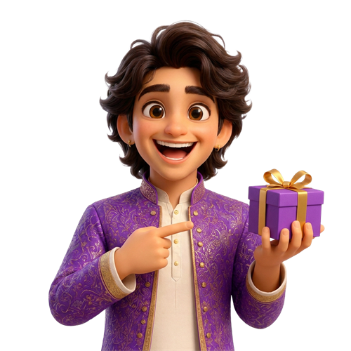 Pawa pointing at the free plan with a gift